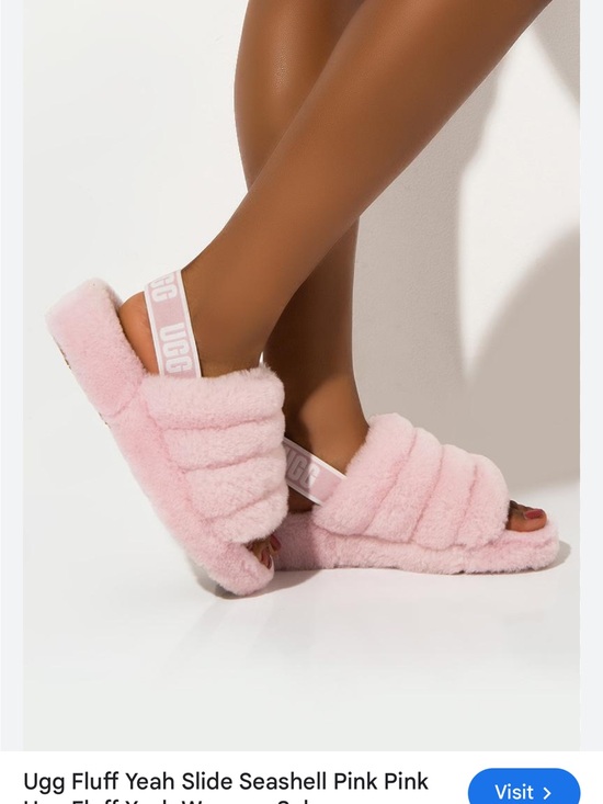 UGG Shoes - UGG Pink Fluff Slide with Logo Heel Strap
